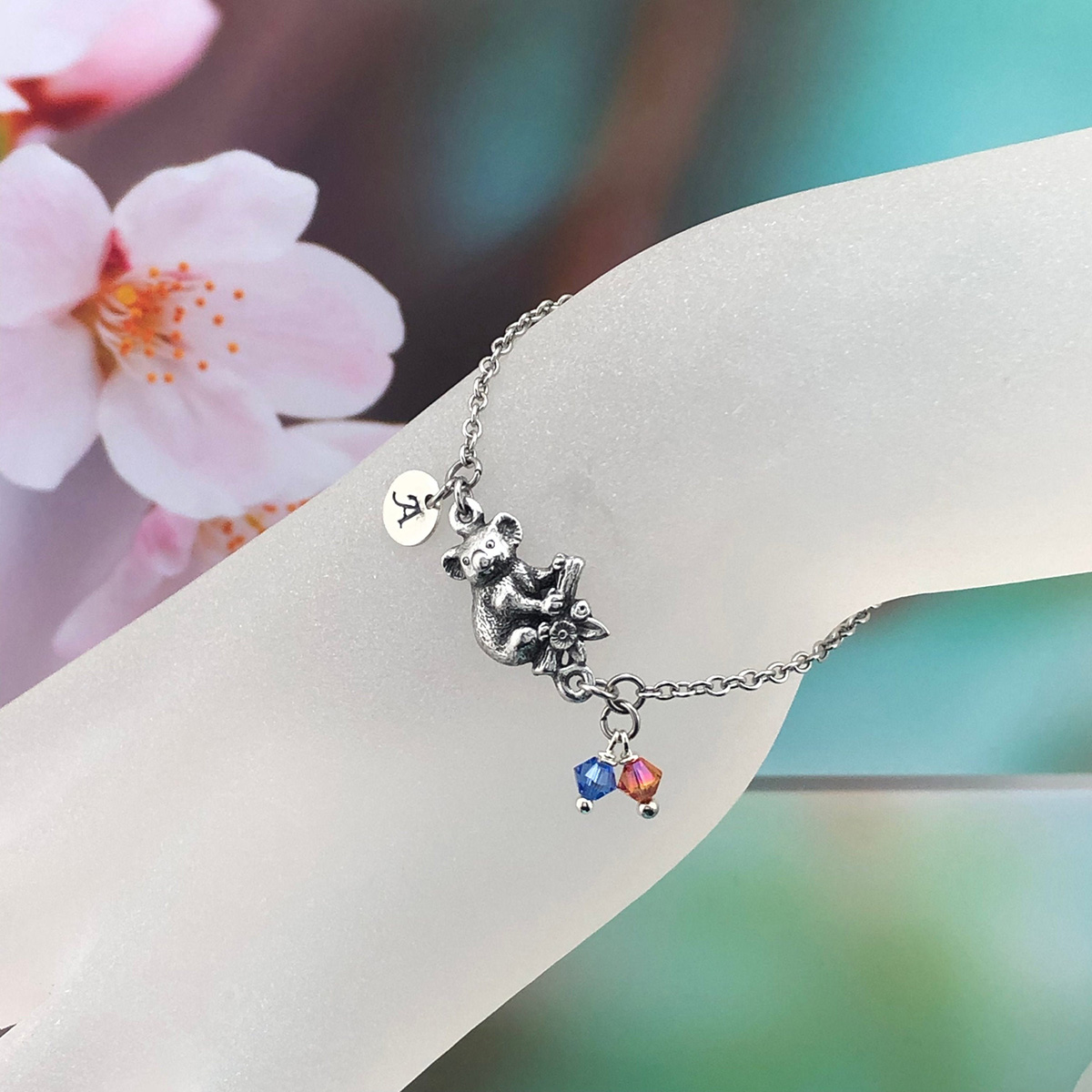 Koala Charm Bracelet with Optional Personalised Initial and Stainless