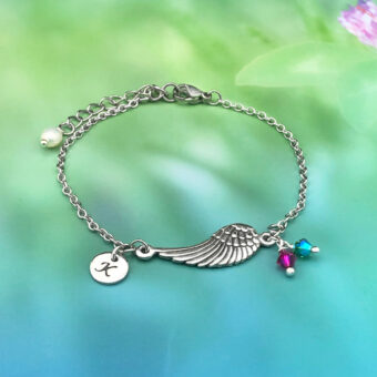 Angel Wing Charm Bracelet with Optional Personalised Initial and Stainless Steel Chain