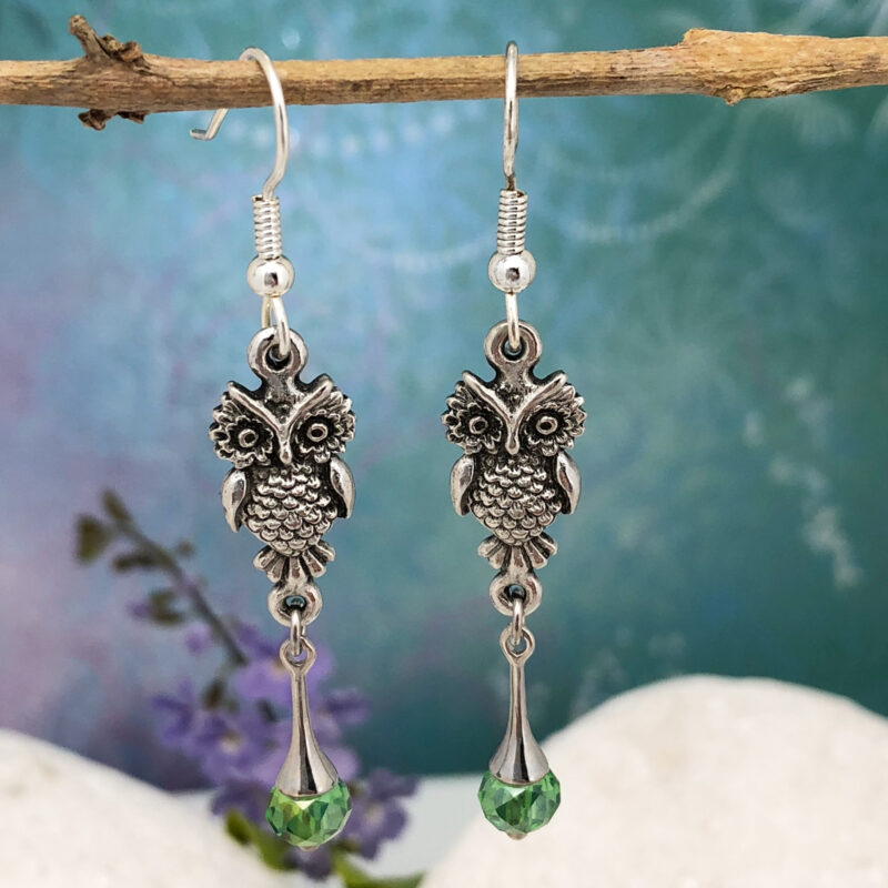 Green - Saanjh Bela Owl Oxidised Earrings