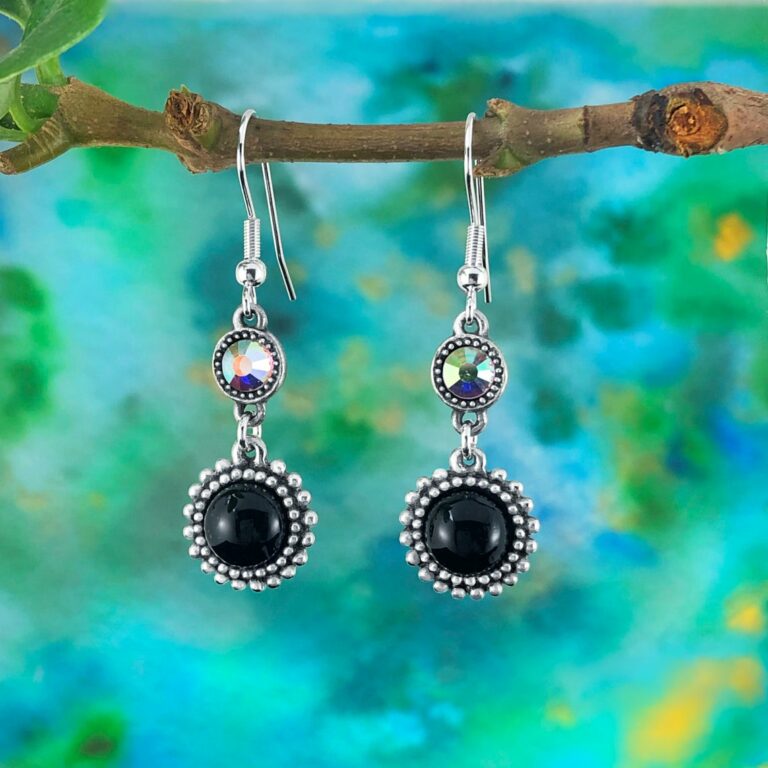 Black Onyx Earrings with Personalised Swarovski Birthstone Premium Australian Made Gift by Oz